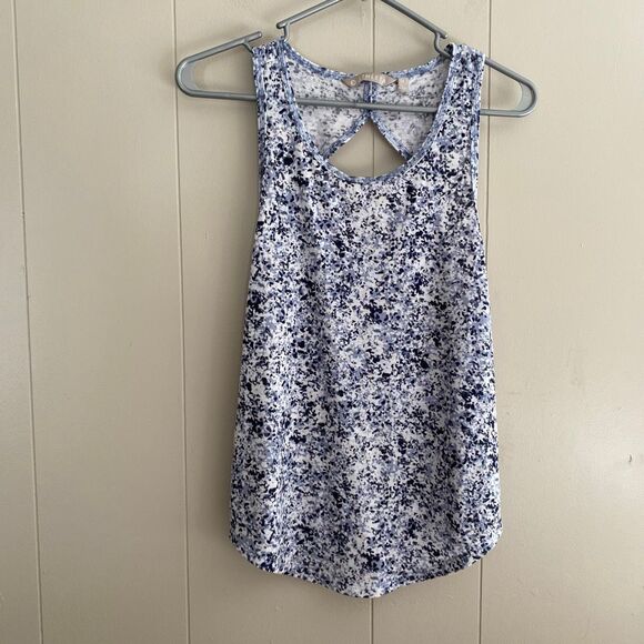 Athleta Blue White Speckle Print Racerback Tank Top | Size Small - Picture 1 of 5